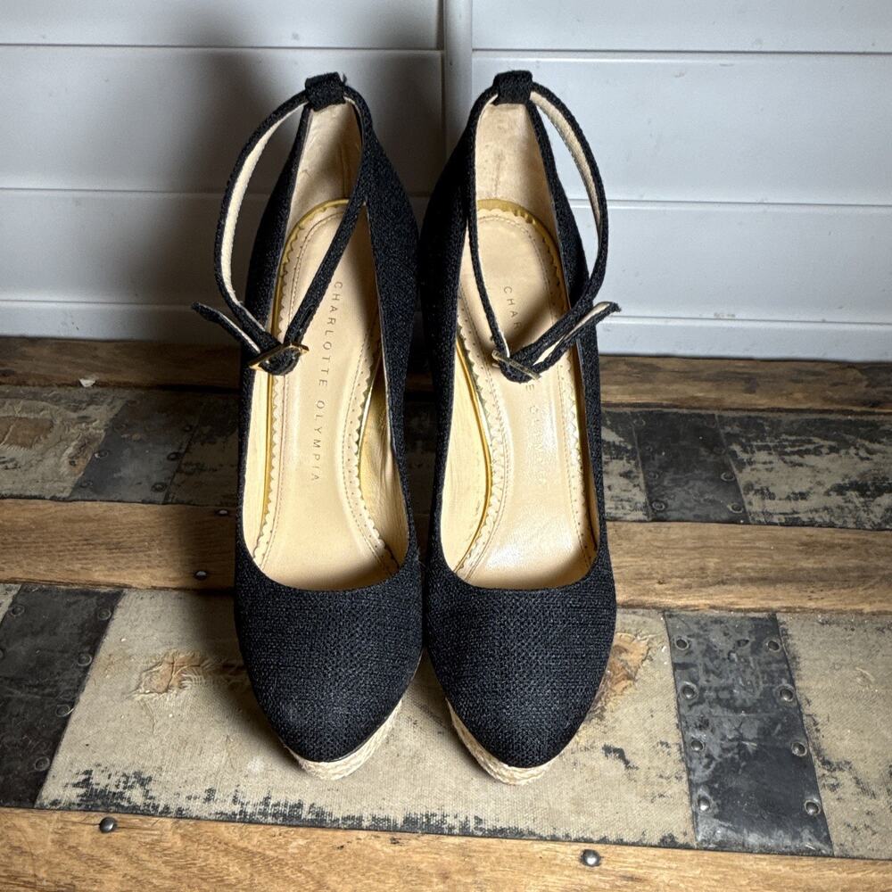 Charlotte Olympia Leather Platform Stiletto Heels Buckle Ankle Strap Black 6.5
